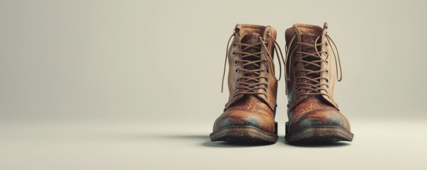 Wall Mural - Pair of stylish boots on white background, 4K hyperrealistic photo