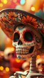 © CreativeVista - Colorful Day of the Dead Sugar Skull with Marigold Headdress Representing Mexican Cultural Identity and Remembrance