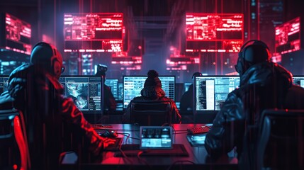 Cyber security expert working with technology in neon lights