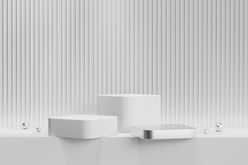 Poster - Minimal Modern White Podium Platform For Product Display Showcase 3D Rendering	