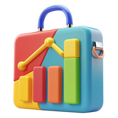 Wall Mural - 3D icon of a colorful briefcase with upward trends, white isolated background for clipping