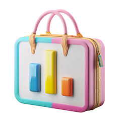 Wall Mural - 3D icon of a colorful briefcase with a bar chart, white isolated background for clipping