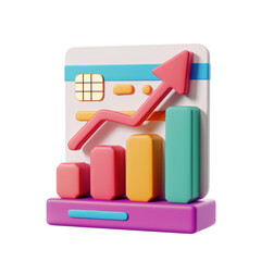 Wall Mural - 3d icon of a colorful credit card with financial growth, white isolated background for clipping
