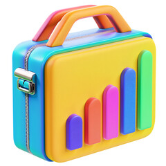 Wall Mural - 3D icon of a colorful briefcase with a bar chart, white isolated background for clipping