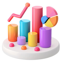 Wall Mural - 3D icon of a colorful bar chart with financial data, white isolated background for clipping