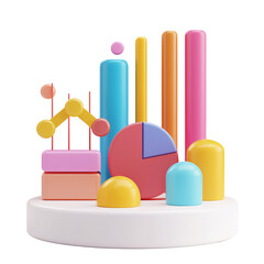 Wall Mural - 3D icon of a colorful digital marketing chart, white isolated background for clipping