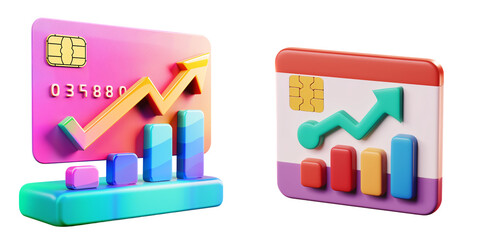 Wall Mural - 3D icon of a colorful credit card with financial growth, white isolated background for clipping