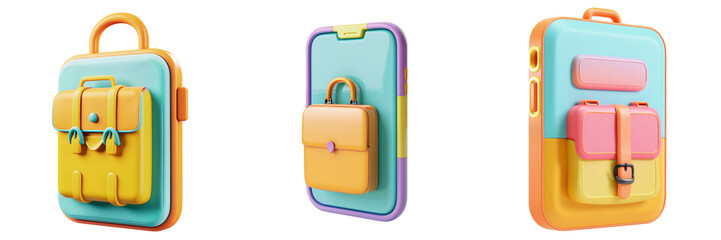 Wall Mural - 3D icon of a colorful smartphone with a briefcase, white isolated background for clipping
