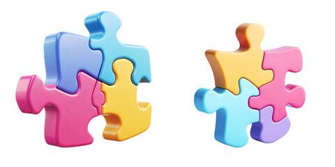 Wall Mural - 3D icon of a colorful puzzle piece fitting into place, white isolated background for clipping