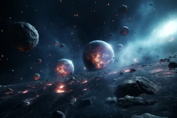 Wall Mural - Cosmic Landscape: Planets and Stars in a Surreal Galaxy