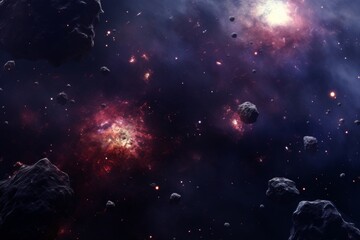 Wall Mural - Cosmic Dance: Nebula and Asteroids in Deep Space