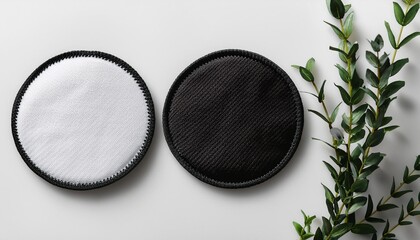 Blank black and white round embroidered patch mockup, top view