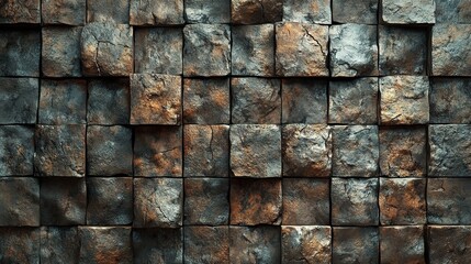 Wall Mural - Ancient Stone Mosaic: A captivating close-up of a weathered stone wall, showcasing the intricate textures and natural beauty of the aged stone blocks.