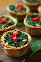 Delicious Mini Spinach Quiches with Red Pepper Garnish A Savory Treat for Any Occasion