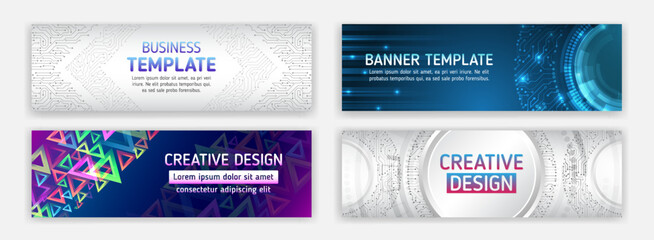 Wall Mural - internet communication, science, big data, cover design set. Sci-fi vector sample concept. High-tech horizontal banner template. Modern banner design with technology element. Data protection,