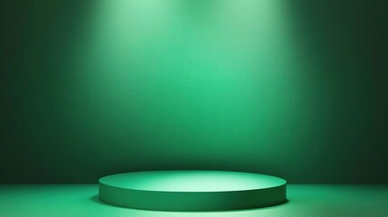 Emerald Spotlight Stage: A minimalist green platform bathed in soft, ethereal spotlights, ready for your product or presentation. 