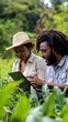 © Sasa Visual - Experts review data on a farm, discussing agricultural insights amidst greenery and crops