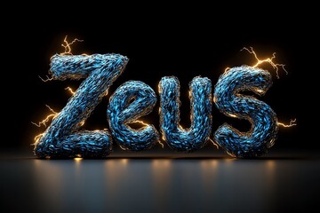 Poster - The name Zeus is written in 3D with glowing lightning bolts.