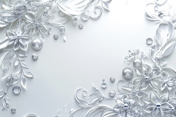 Wall Mural - Silver glitter floral design on cream background.