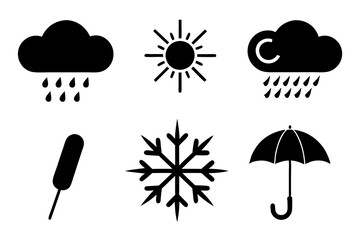 weather icons set on white background silhouette vector illustration
