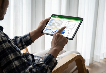 Poster - spreadsheet document information financial startup concept. data and graphs in spreadsheet documents