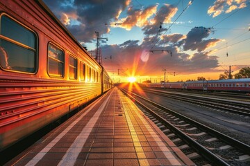 Poster - A train sitting at a station with a calm atmosphere