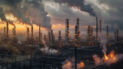 Canvas Print - Large industrial factory with significant smoke emissions