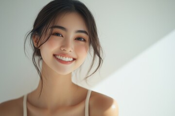 Beautiful young Asian woman smiling and happy created with Generative AI