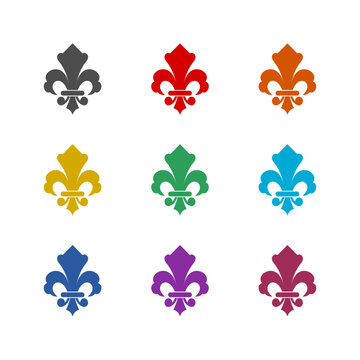 Fleur de lis icon isolated on white background. Set icons colorful