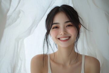 Beautiful young Asian woman smiling and happy created with Generative AI