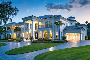 Aufkleber - A large white house with a driveway leading up to the entrance