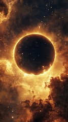 Wall Mural - black hole surrounded by golden nebula in deep space