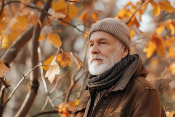 Poster - A portrait of a bearded man dressed in casual winter attire, perfect for cold weather or outdoor activities