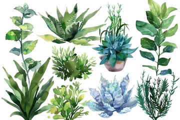 Poster - A selection of diverse plant species arranged on a clean white surface