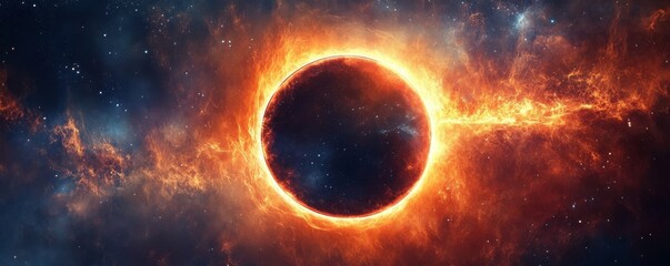 Wall Mural - burning planet surrounded by fire in deep space