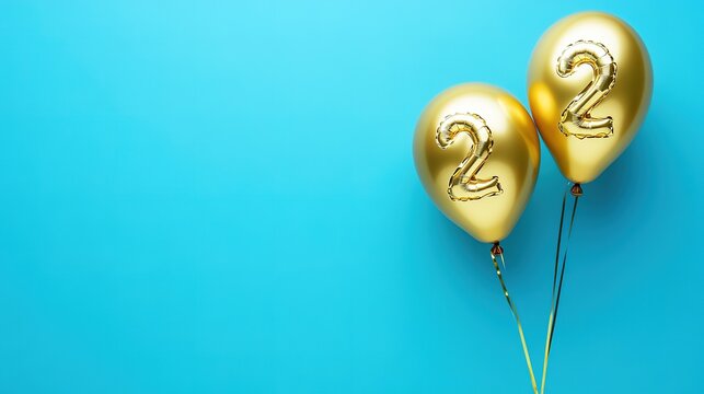 Banner with number 1-100 golden balloon with copy space. forty years anniversary celebration concept on a blue background