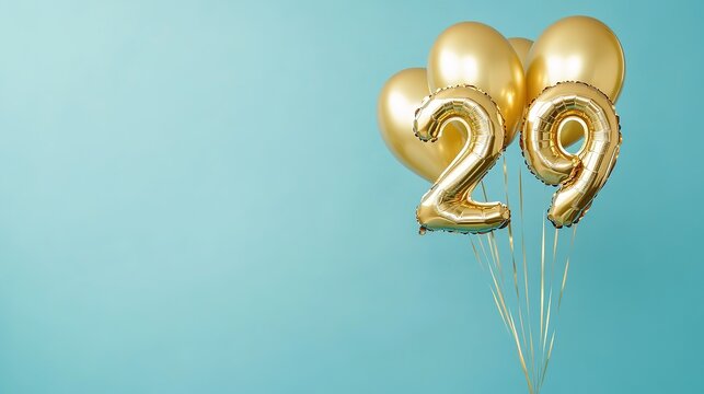 Banner with number 1-100 golden balloon with copy space. forty years anniversary celebration concept on a blue background