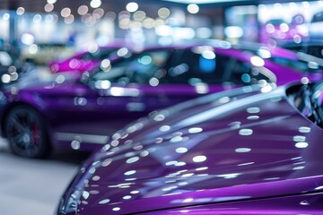 Poster - A close-up view of a purple car in a showroom