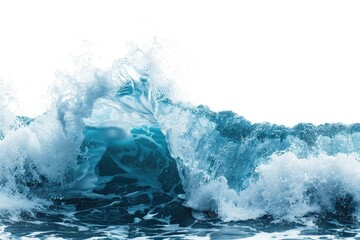 Poster - A powerful wave crashes against the shore, with a clear blue sky above