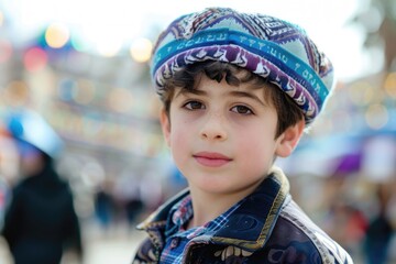 Poster - Young boy dressed in vibrant outfit, perfect for a child's birthday party or outdoor adventure
