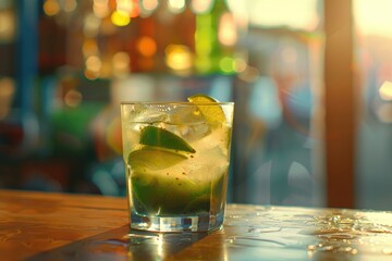 Poster - A close-up shot of a drink with a slice of lime