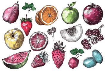 Poster - A collection of various fruits and vegetables arranged on a white background