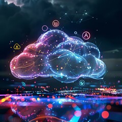 Poster - Abstract Cloud Computing Technology Background With Network Connection And Virtual Resources Storage