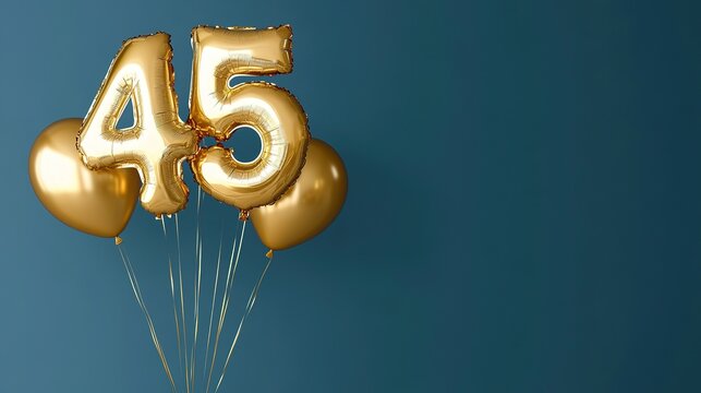 Banner with number 1-100 golden balloon with copy space. forty years anniversary celebration concept on a blue background