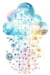 Aufkleber - cloud computing, network technology abstract circuit board design with icons, white background