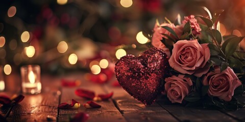 Poster - A romantic gesture with fresh flowers and a symbol of love