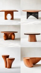 Canvas Print - Collection of designer wooden coffee tables standing on a white background