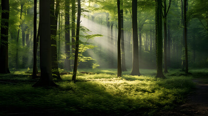  light shining into the green woods