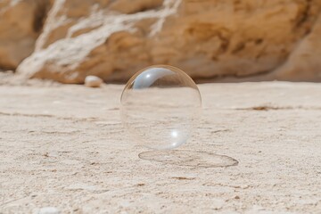 Transparent glass sphere on sandy beach