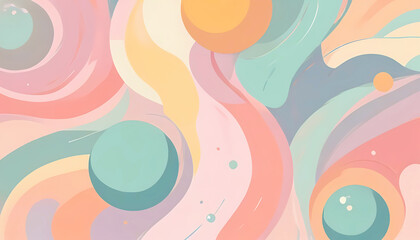 Canvas Print - abstract background with bubbles and waves, pastel colored illustration wallpaper